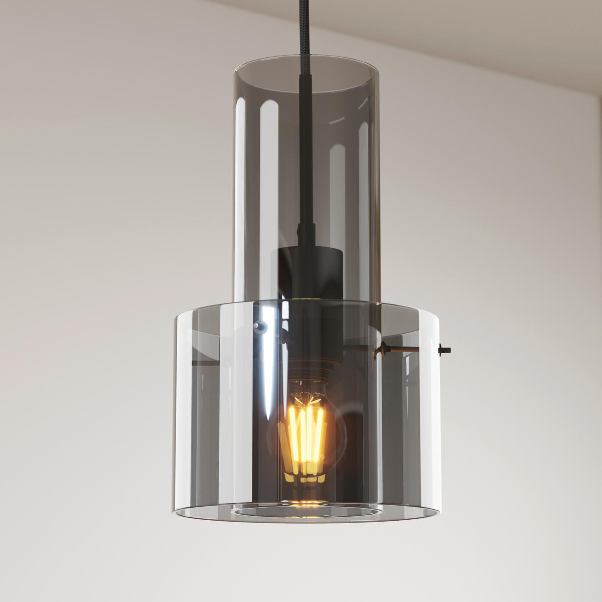 ZÁVESNÉ SVIETIDLO, 18/150 cm  - tmavosivá, Design, kov/sklo (18/150cm) - Dieter Knoll