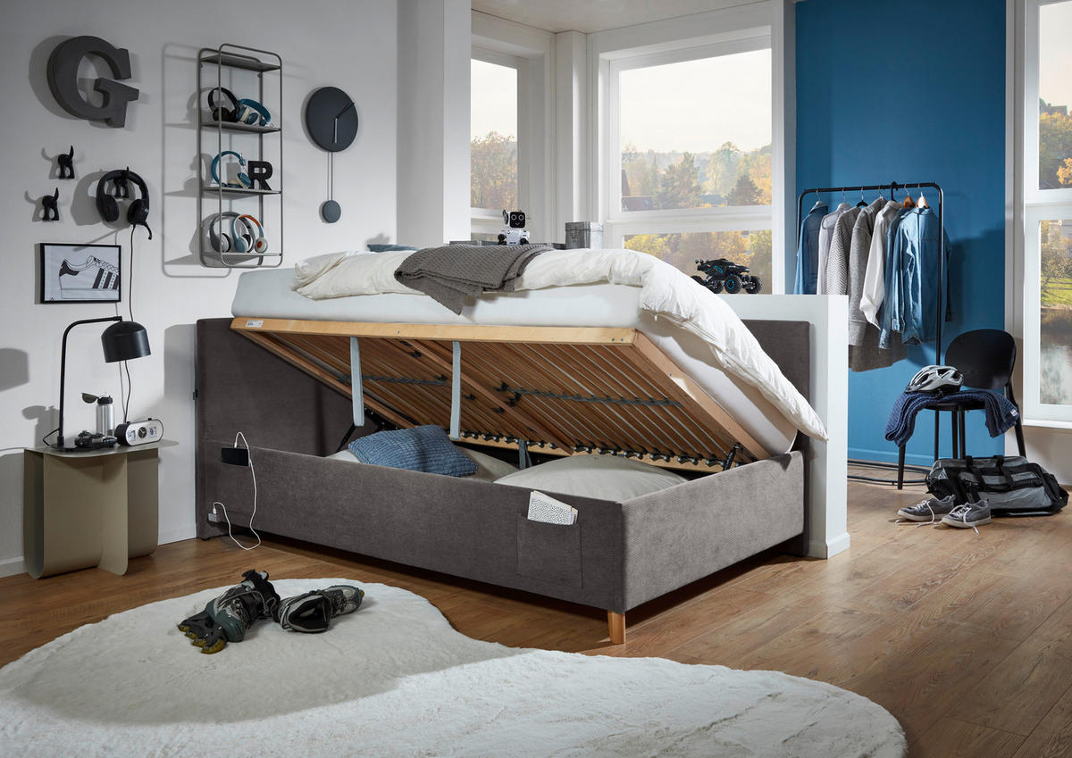 POLSTERLIEGE in Cord Anthrazit  - Eichefarben/Birkefarben, Konventionell, Holz/Textil (120/200cm) - Stylife