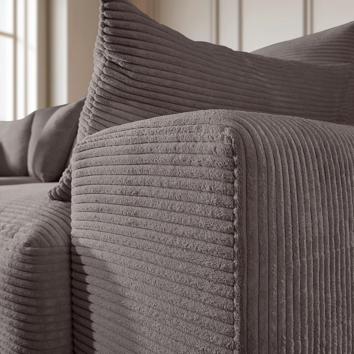 ECKSOFA in Cord Dunkelgrau  - Dunkelgrau/Schwarz, Design, Kunststoff/Textil (205/340cm) - Lomoco