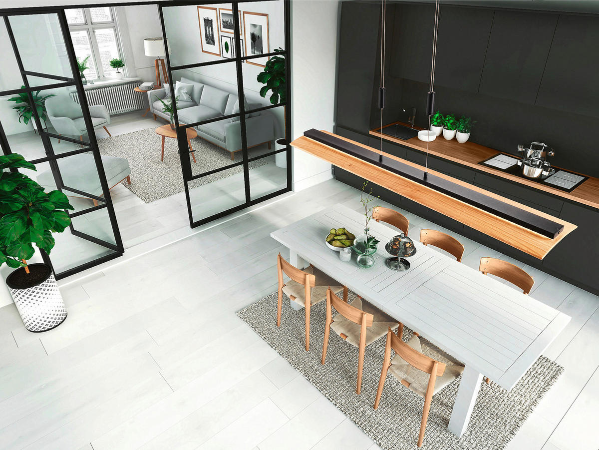 LED-HÄNGELEUCHTE 125/22/93 cm  - Schwarz, Natur, Holz/Metall (125/22/93cm)