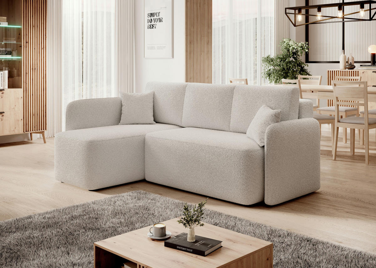 ECKSOFA HADSON Weiß Teddystoff Zierkissen, Rückenkissen, Bettkasten  - Schwarz/Weiß, Design, Kunststoff/Textil (150/206cm) - MID.YOU