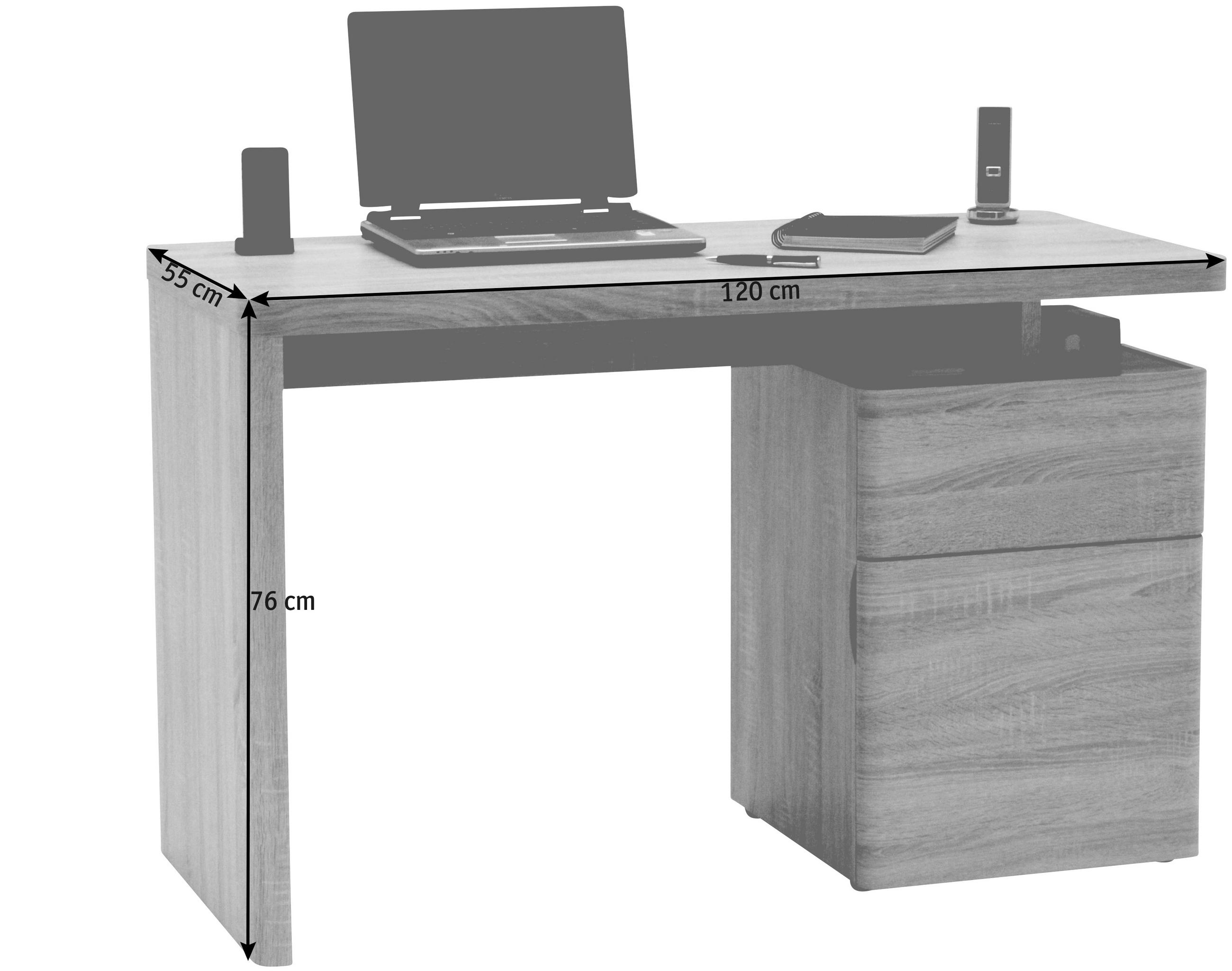SCHREIBTISCH 120/55/76 cm  in Eichefarben  - Eichefarben, Design, Holzwerkstoff (120/55/76cm) - Novel