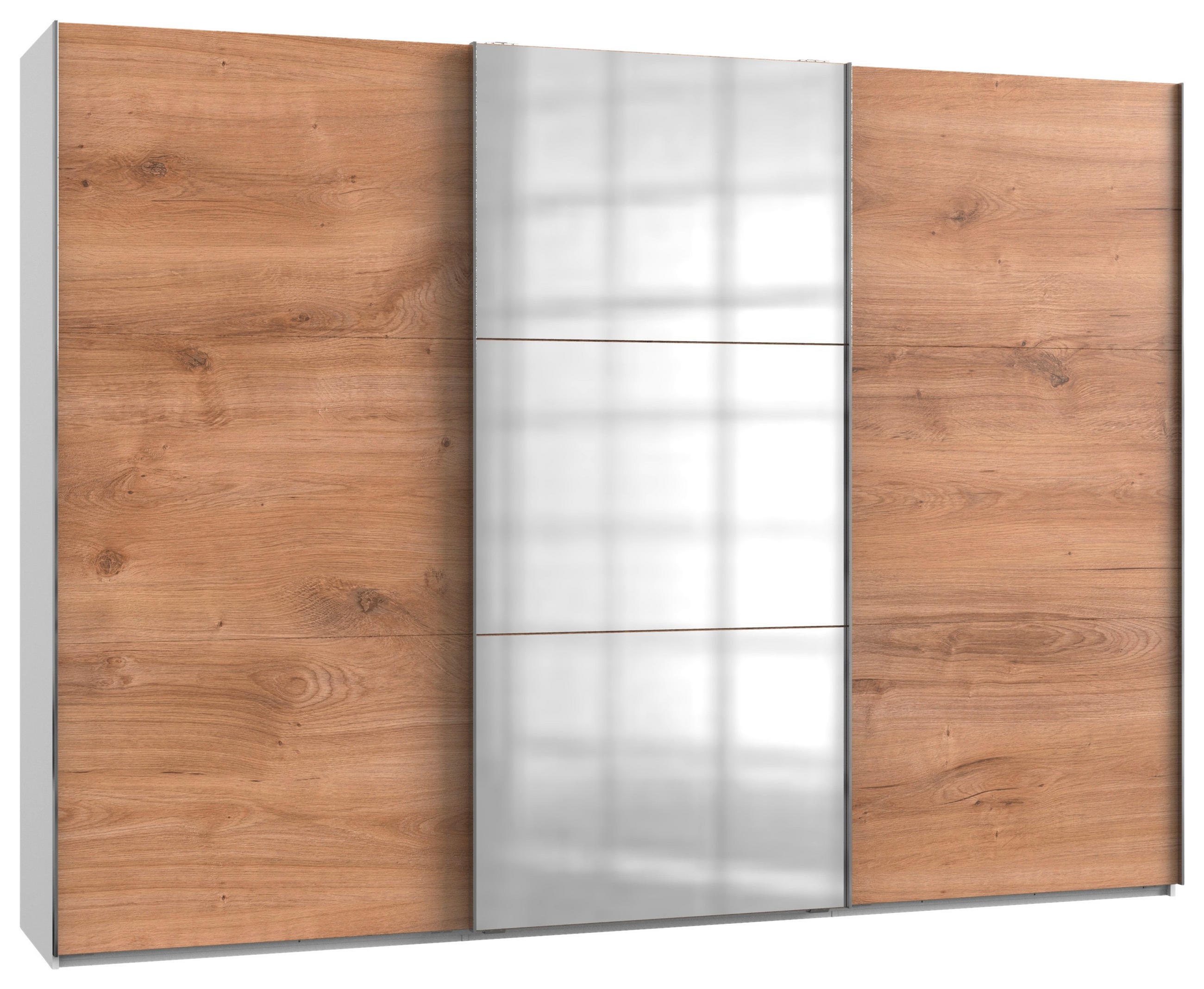 SCHWEBETÜRENSCHRANK 300/216/65 cm 3-türig Weiß, Eichefarben  - Chromfarben/Eichefarben, MODERN, Holzwerkstoff (300/216/65cm) - MID.YOU