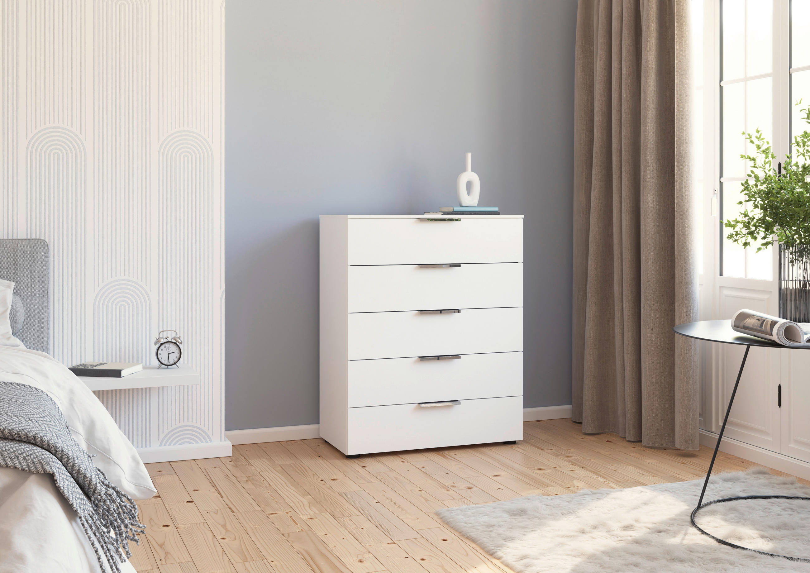 BYRÅ 80/100/42 cm - vit/kromfärg, Modern, metall/trämaterial (80/100/42cm) - Rauch Möbel