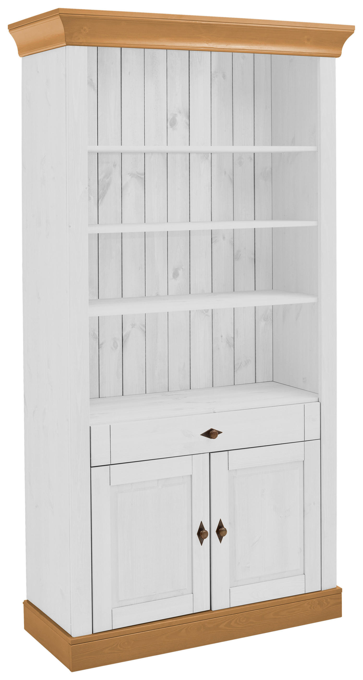 REGAL Kiefer massiv Weiß, Laugenfarbig - Laugenfarbig/Weiß, ROMANTIK / LANDHAUS, Holz/Metall (108/202/45cm) - Boxxx