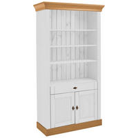 REGAL Kiefer massiv Weiß, Laugenfarbig  - Laugenfarbig/Weiß, ROMANTIK / LANDHAUS, Holz/Metall (108/202/45cm) - Boxxx