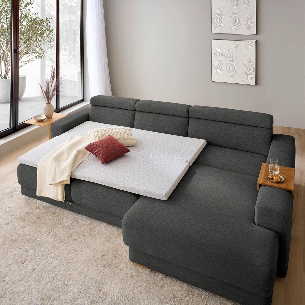 ECKSOFA  in Chenille Schwarzbraun  316/206 cm  - Schwarzbraun/Eichefarben, Design, Textil (316/206cm) - Sedda