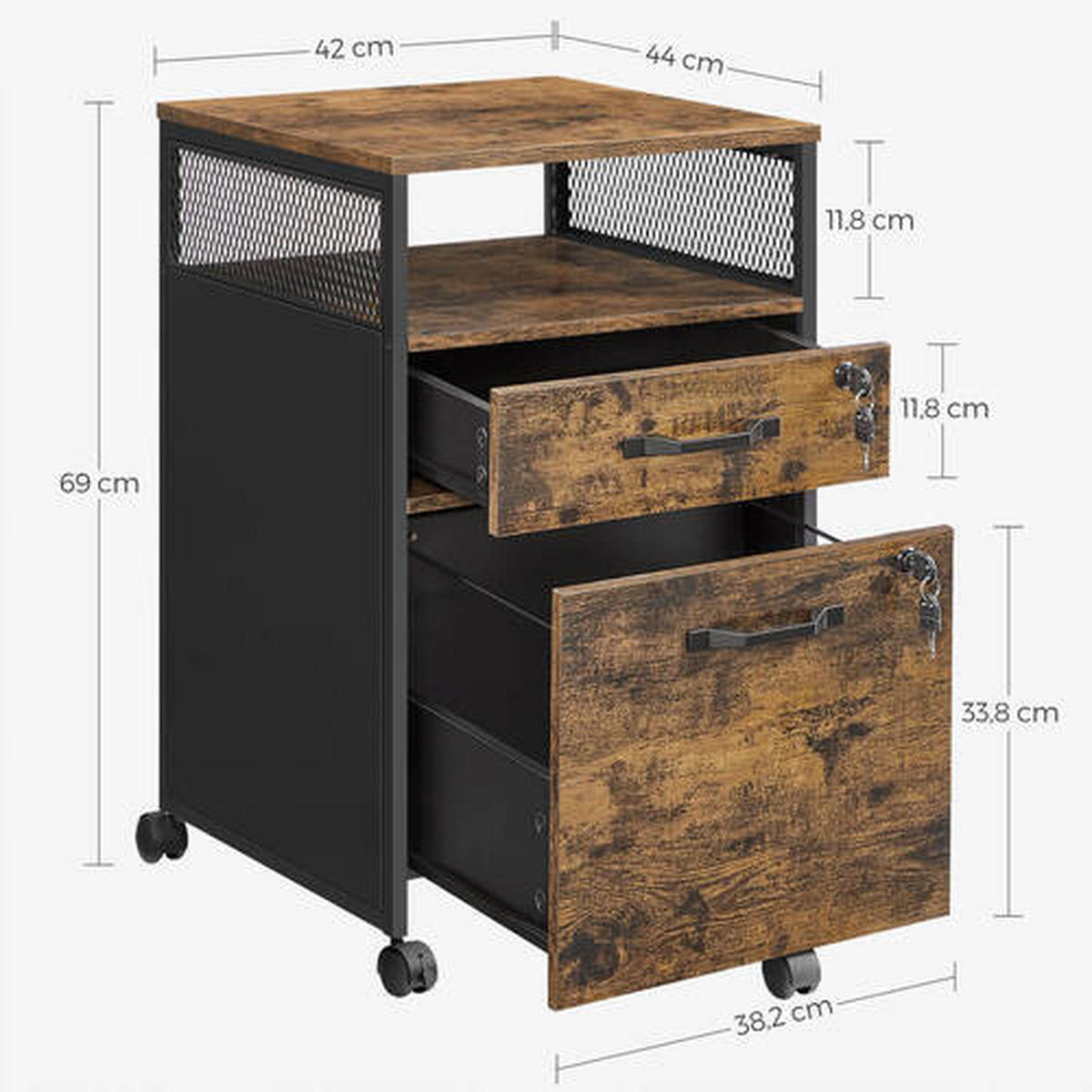 KONTAJNER NA KOLIESKACH, 44/69/42 cm - hnedá/čierna, Basics, kov/drevo (44/69/42cm) - Boxxx