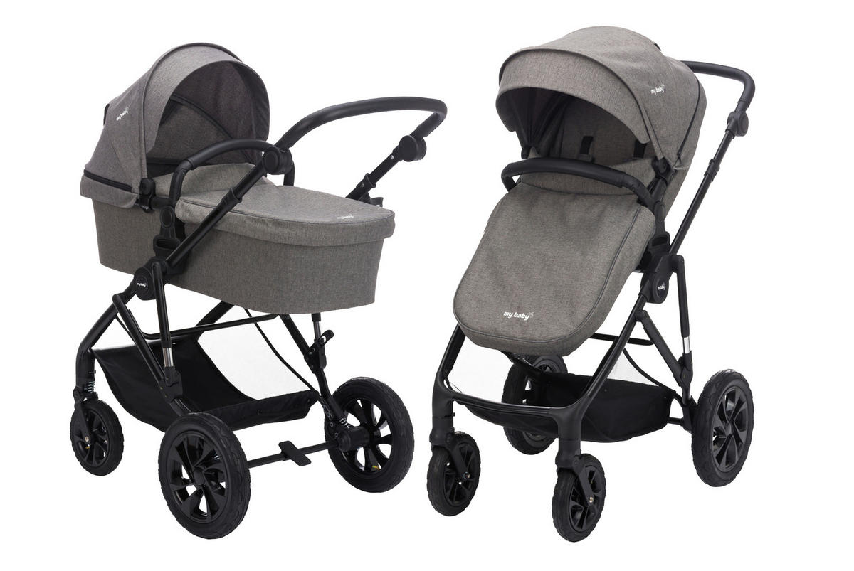 KINDERWAGENSET LIVERPOOL  - Schwarz/Grau, Basics, Textil/Metall (59/93/104cm) - My Baby Lou