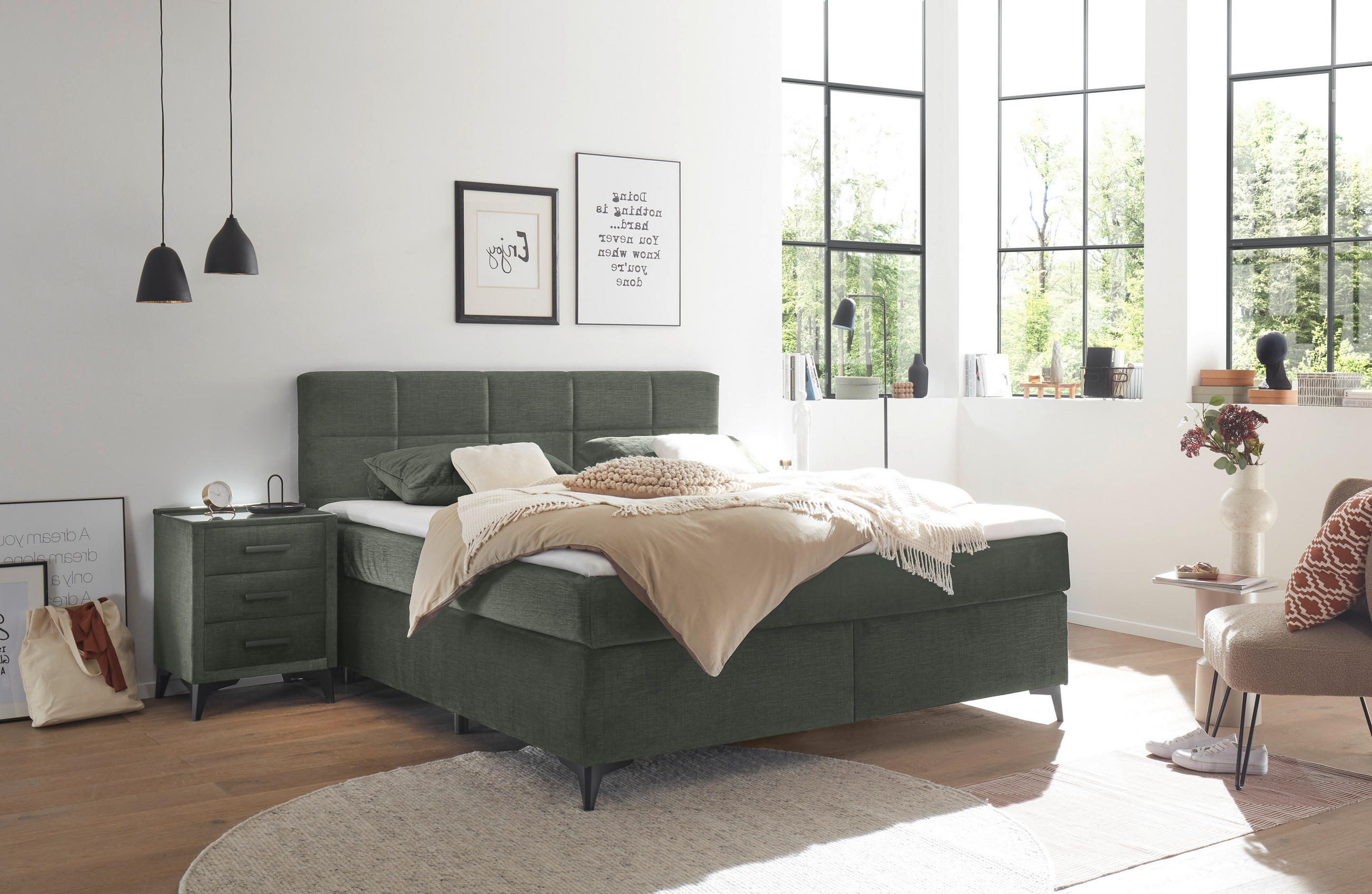 BOXSPRINGBETT 180/200 cm  in Dunkelgrün  - Dunkelgrün/Schwarz, Design, Holzwerkstoff/Kunststoff (180/200cm) - Xora