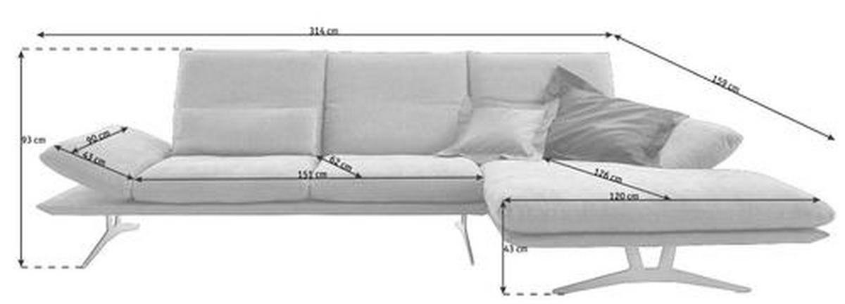 ECKSOFA in Flachgewebe Grau  - Grau, Design, Textil/Metall (284/159cm) - Koinor