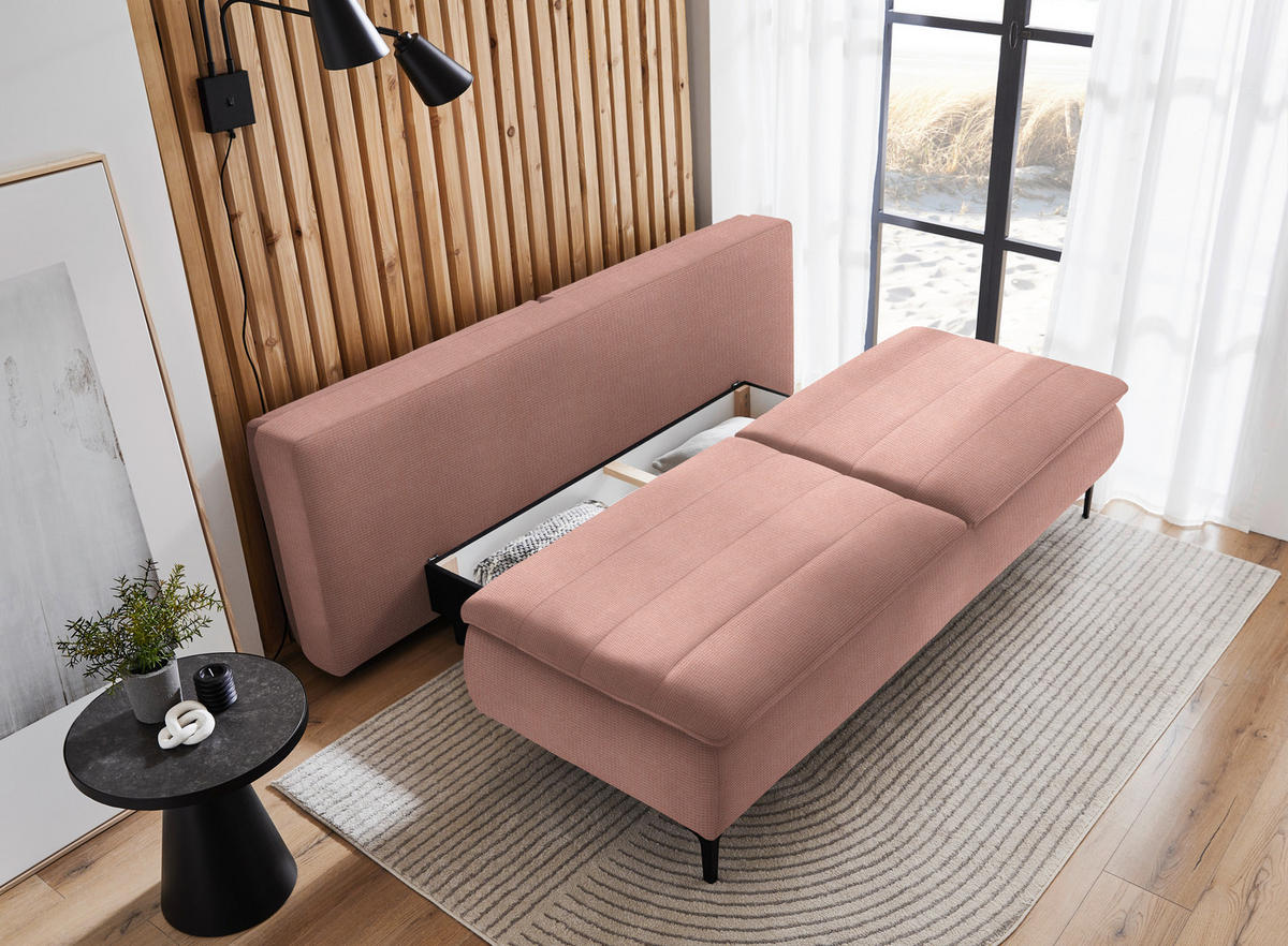 BOXSPRINGSOFA in Flachgewebe Rosa  - Schwarz/Rosa, Konventionell, Textil/Metall (204/93/100cm) - Livetastic
