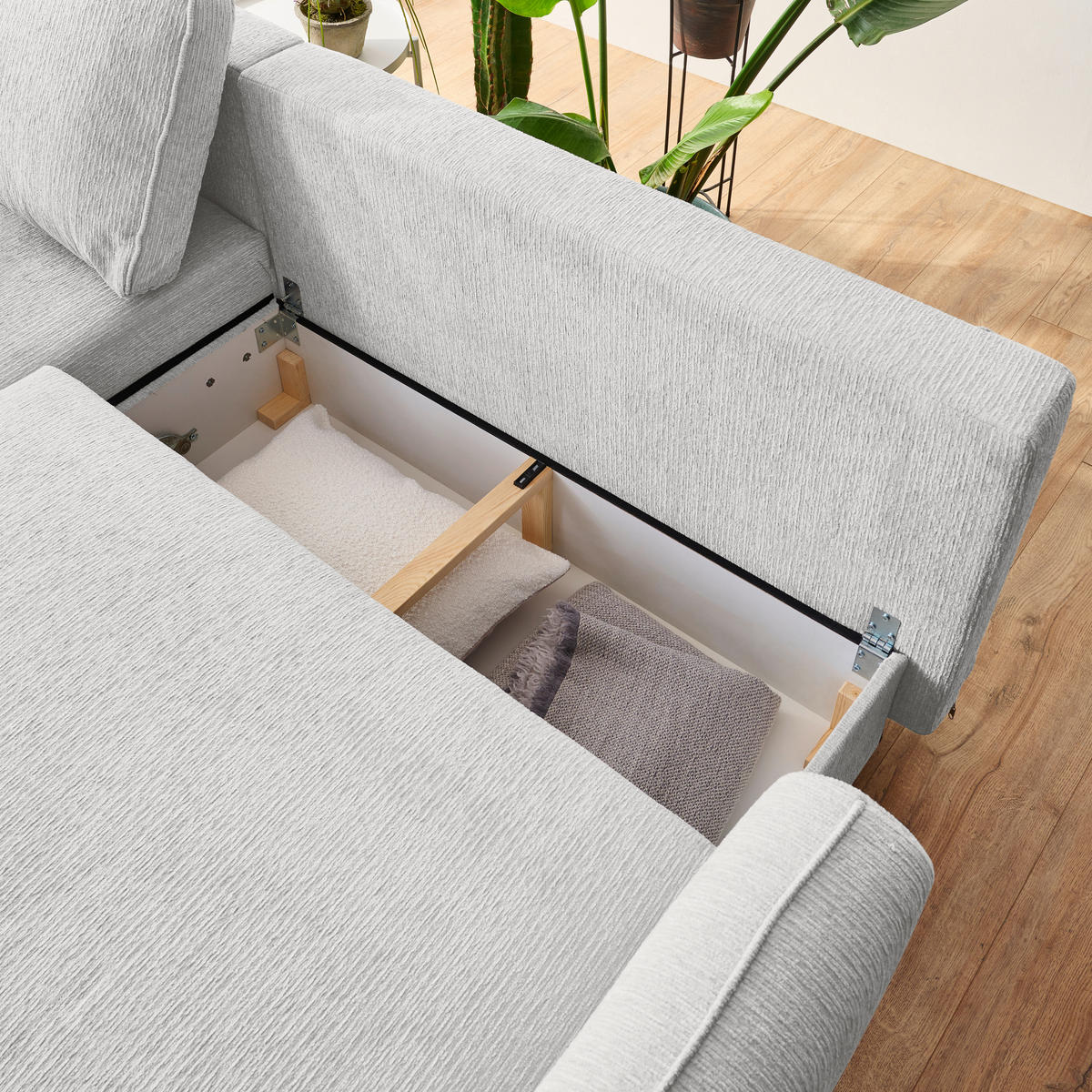 ECKSOFA in Struktur Naturfarben  - Schwarz/Naturfarben, Konventionell, Holz/Textil (170/247cm) - Carryhome