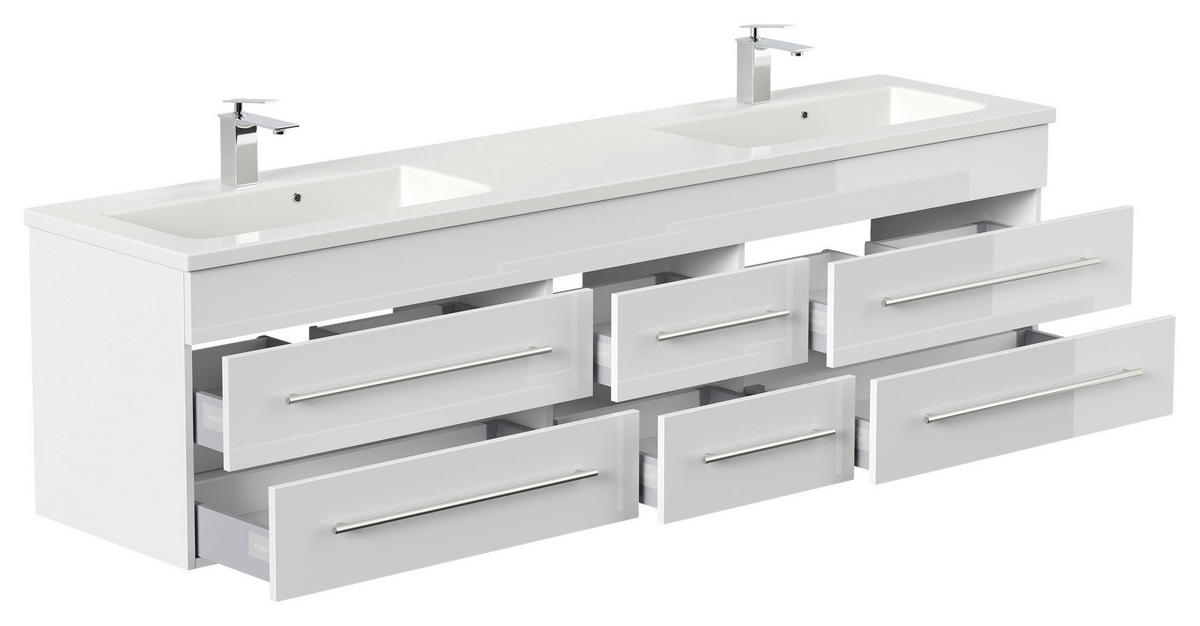 WASCHTISCHKOMBI 200 cm  - Weiß Hochglanz/Weiß, Basics, Holzwerkstoff/Stein (200cm) - MID.YOU