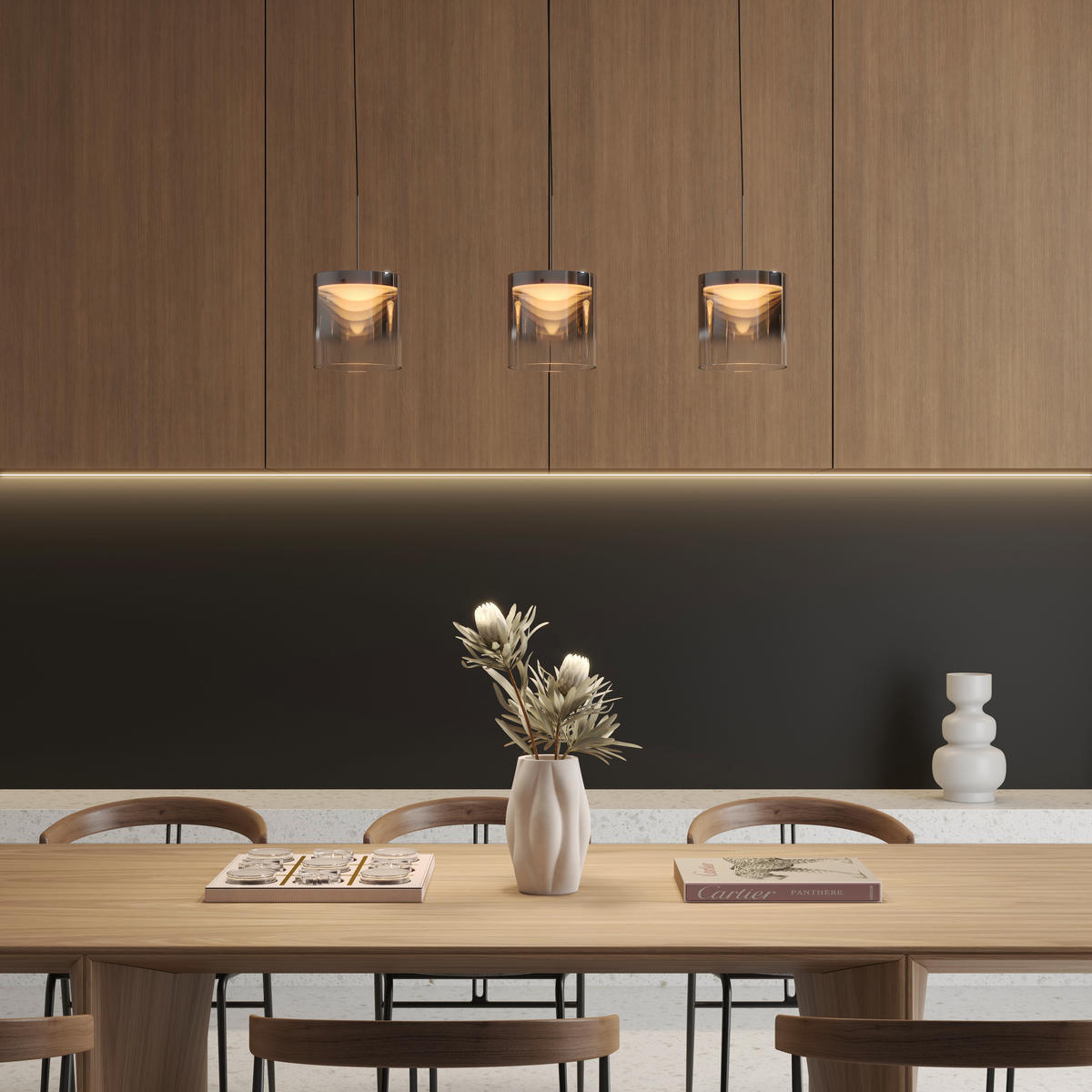 ZÁVESNÉ LED SVIETIDLO, 100/20/180 cm  - čierna, Design, kov/sklo (100/20/180cm) - Dieter Knoll
