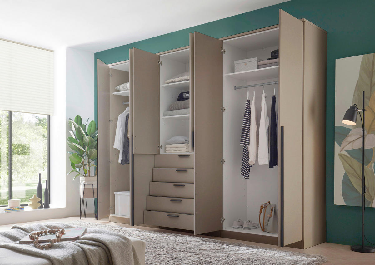 KLEIDERSCHRANK 270/210/52 cm,  in Kaschmir, 6-türig  - Kaschmir/Alufarben, KONVENTIONELL, Holzwerkstoff/Kunststoff (270/210/52cm) - Livetastic