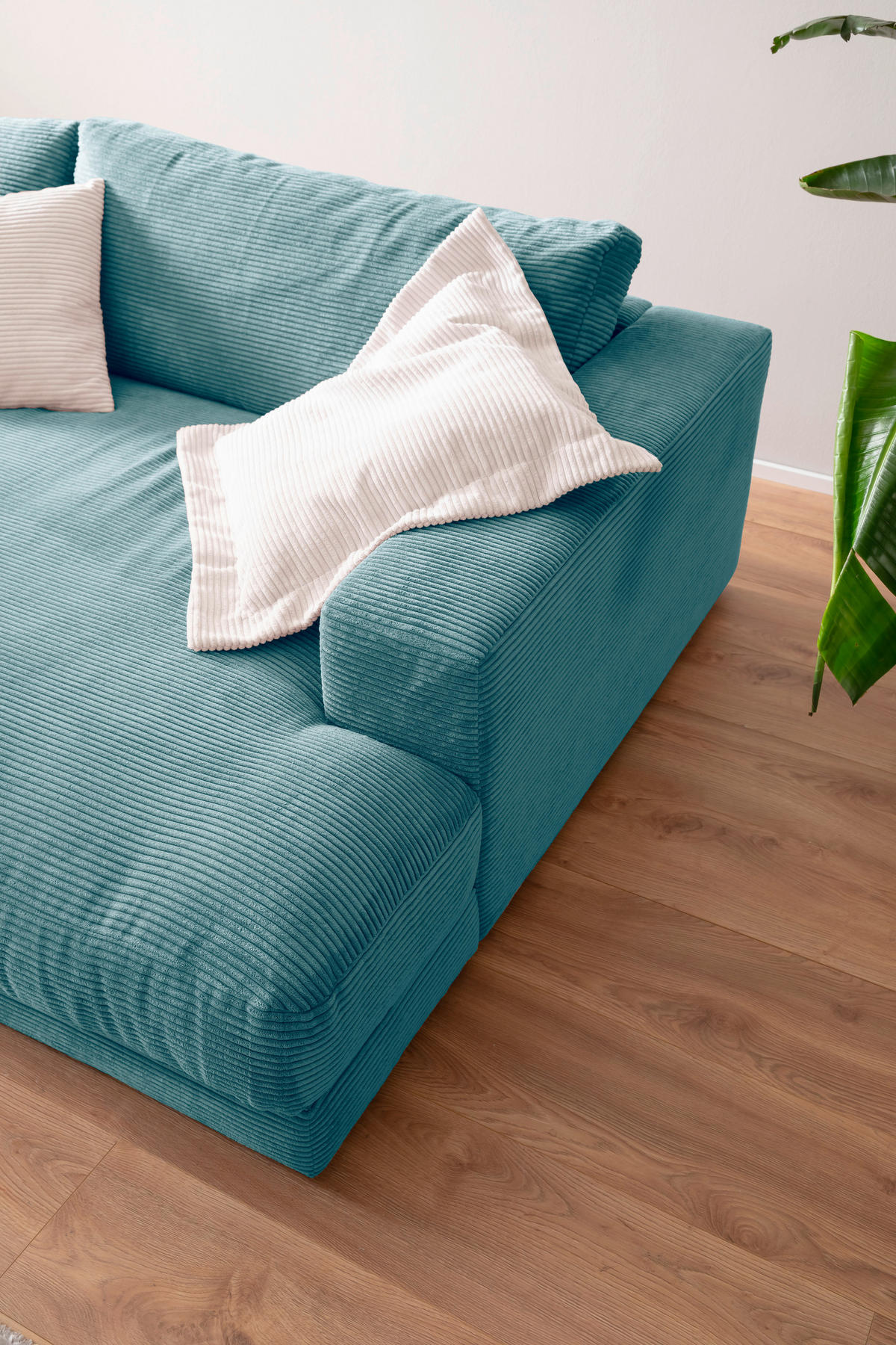 MEGASOFA Cord Petrol  - Petrol/Schwarz, Design, Kunststoff/Textil (290/86/170cm) - Pure Home Lifestyle