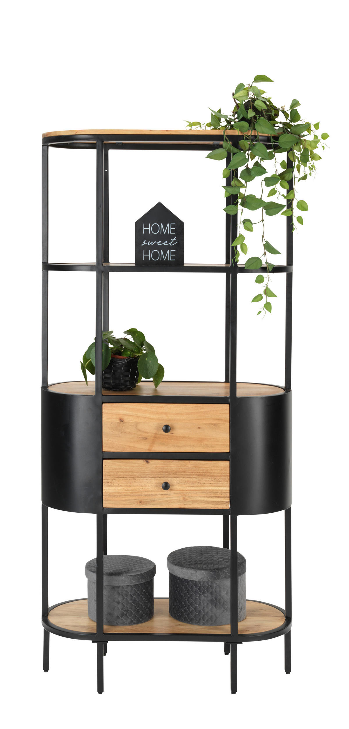 ÁLLÓPOLC 78/172/36 cm fekete, akáciaszínű  - akáciaszínű/fekete, Trend, fa/fém (78/172/36cm) - Ambia Home