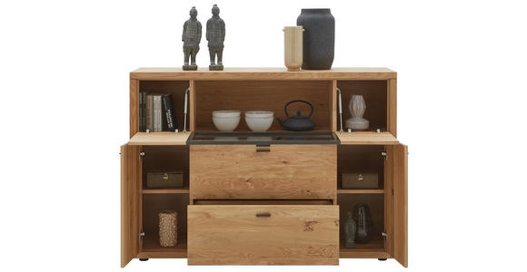 HIGHBOARD Eichefarben, Dunkelgrau 148/106/37 cm - Wildeiche/Dunkelgrau, Design, Glas/Holz (148/106/37cm) - Valnatura