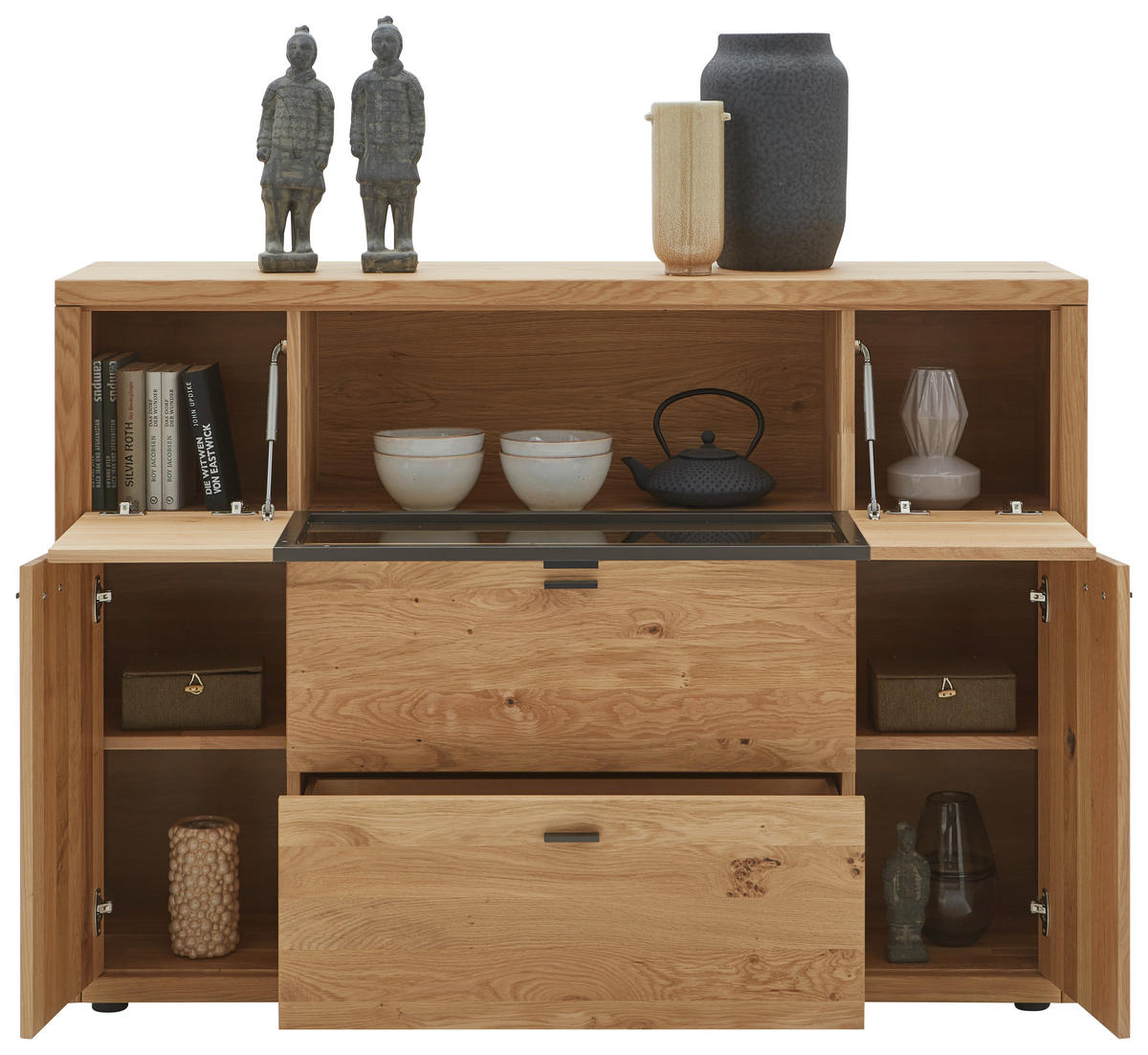 HIGHBOARD Eichefarben, Dunkelgrau  148/106/37 cm  - Wildeiche/Dunkelgrau, Design, Glas/Holz (148/106/37cm) - Valnatura