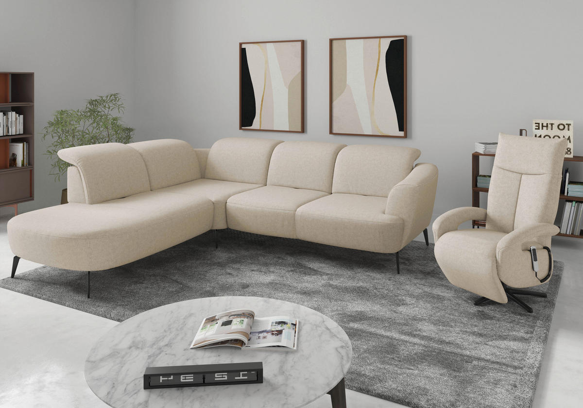 ECKSOFA in Flachgewebe Creme  267/300 cm  - Creme/Schwarz, KONVENTIONELL, Textil/Metall (267/300cm) - Sit & More