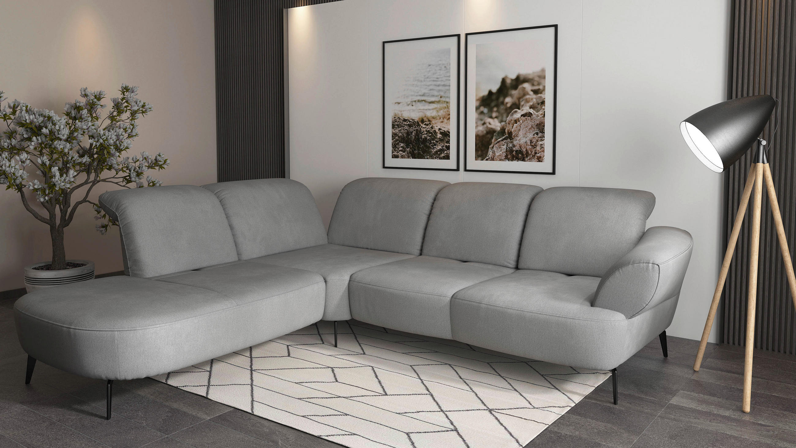 ECKSOFA in Flachgewebe Grau  - Schwarz/Grau, Modern, Textil/Metall (270/302cm) - Sit & More