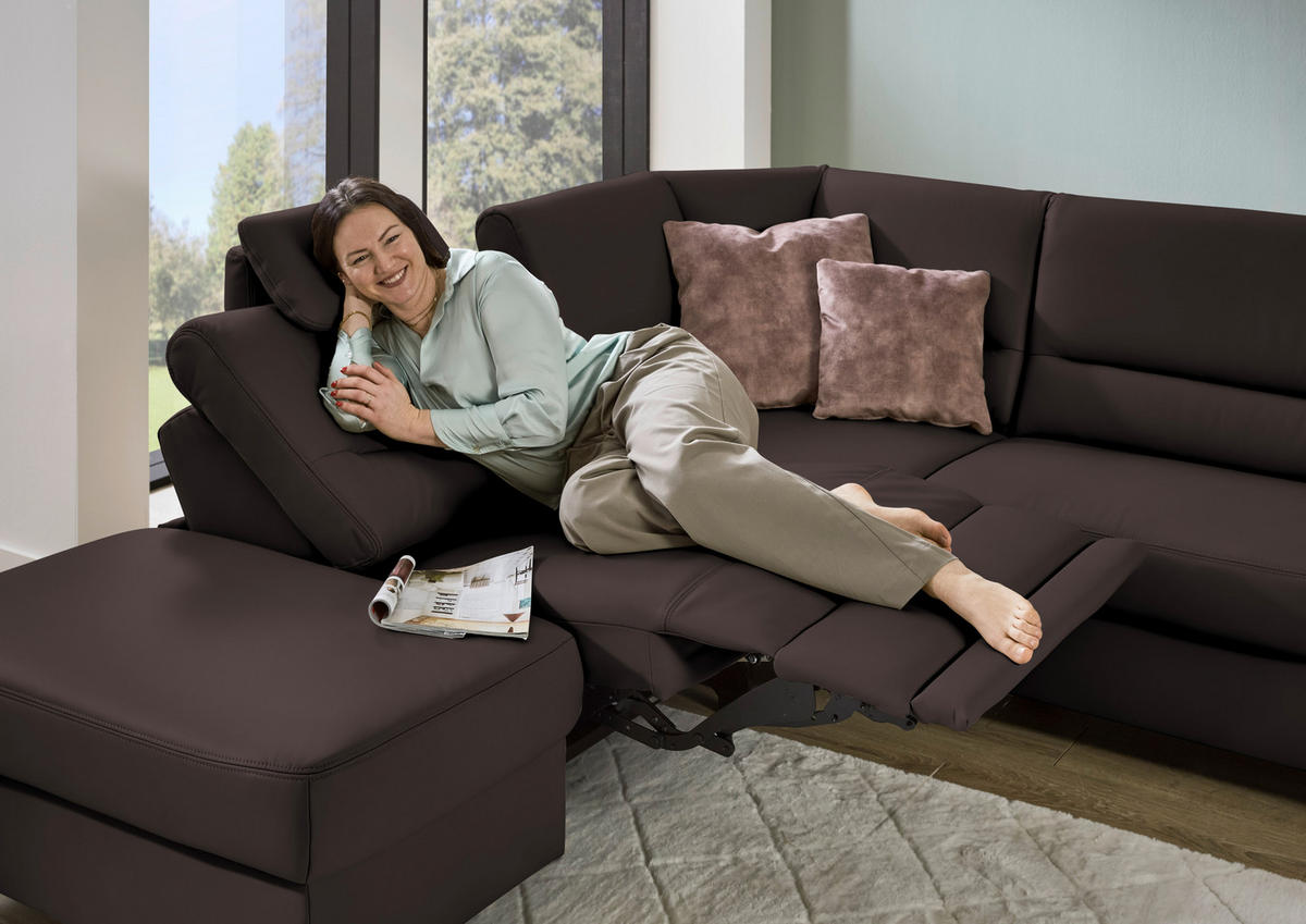 ECKSOFA  in Echtleder Mokka  249/290 cm  - Schwarz/Mokka, KONVENTIONELL, Leder/Metall (249/290cm) - Beldomo Premium