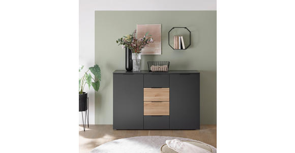 SIDEBOARD 135/89/40 cm  in Graphitfarben, Eichefarben  - Eichefarben/Schwarz, KONVENTIONELL, Holzwerkstoff/Kunststoff (135/89/40cm) - Carryhome