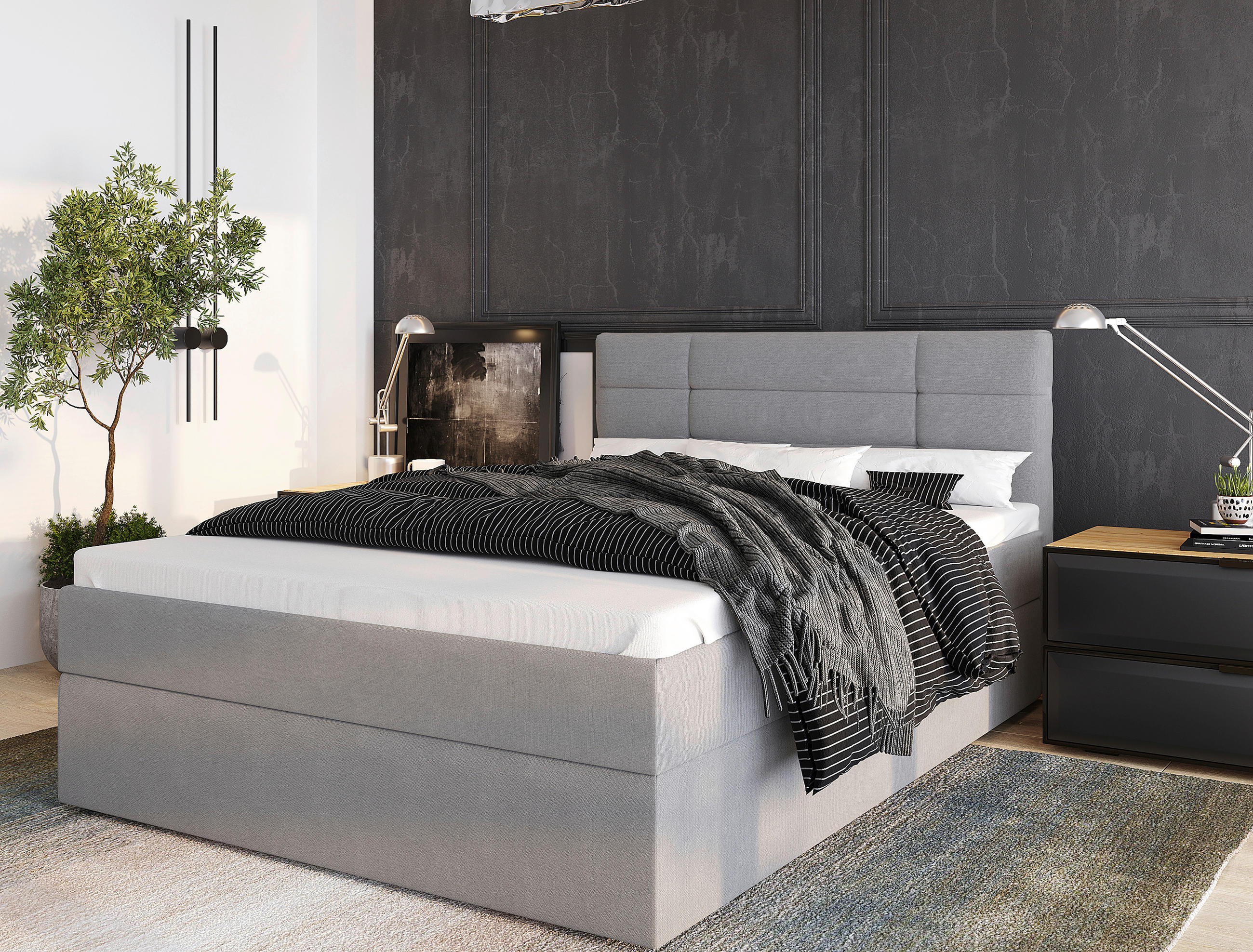 BOXBETT 140/200 cm  in Grau  - Schwarz/Kieferfarben, KONVENTIONELL, Holz/Kunststoff (140/200cm) - Carryhome