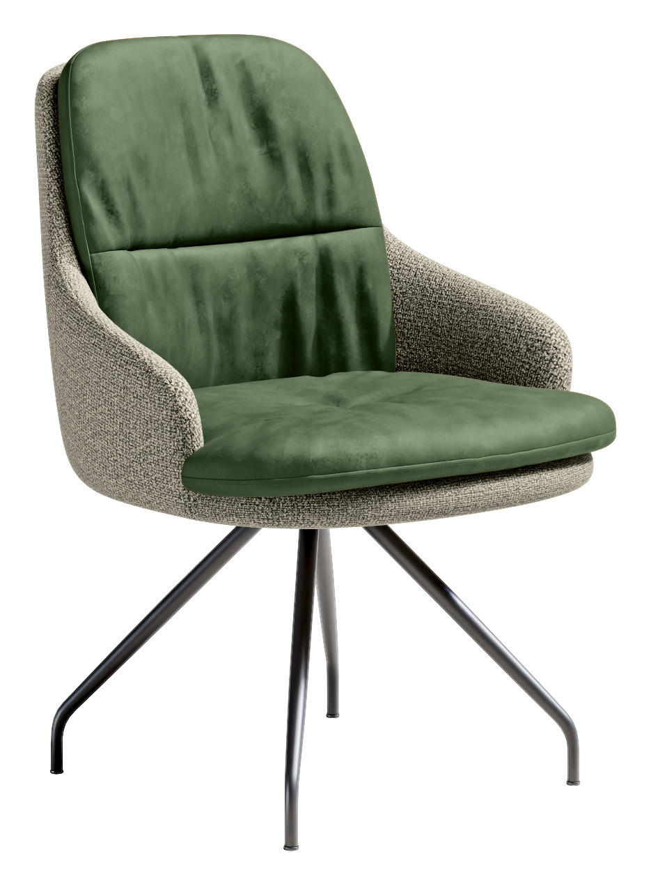 ARMLEHNSTUHL  Beinauswahl, Sitzfläche 360° drehbar, Stoff-/Lederauswahl Velours  Grün, Graugrün  - Schwarz/Graugrün, Design, Textil/Metall (60/86/66cm) - Dieter Knoll
