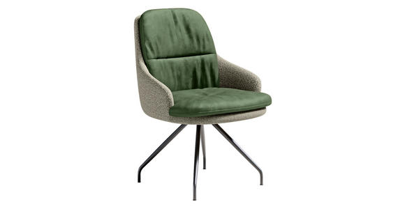 ARMLEHNSTUHL  Beinauswahl, Sitzfläche 360° drehbar, Stoff-/Lederauswahl Velours  Graugrün, Grün  - Schwarz/Graugrün, Design, Textil/Metall (60/86/66cm) - Dieter Knoll