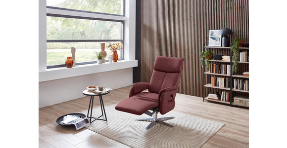 RELAXSESSEL in Leder Bordeaux - Edelstahlfarben/Bordeaux, Design, Leder/Metall (70/124/85cm) - Cantus