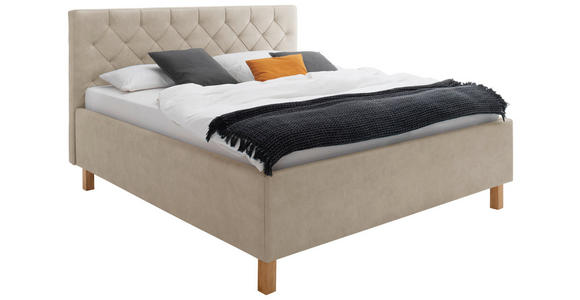 POLSTERBETT gepolstertes Kopfteil, Lattenrost, Bettkasten Beige 160/200 cm  - Beige, MODERN, Holz/Holzwerkstoff (160/200cm) - Xora