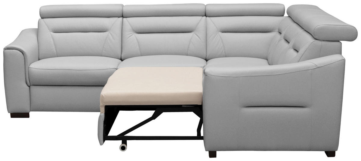 ECKSOFA  in Lederlook Echtleder Platinfarben  - Platinfarben/Wengefarben, Design, Leder/Holz (260/260cm) - Celina Home