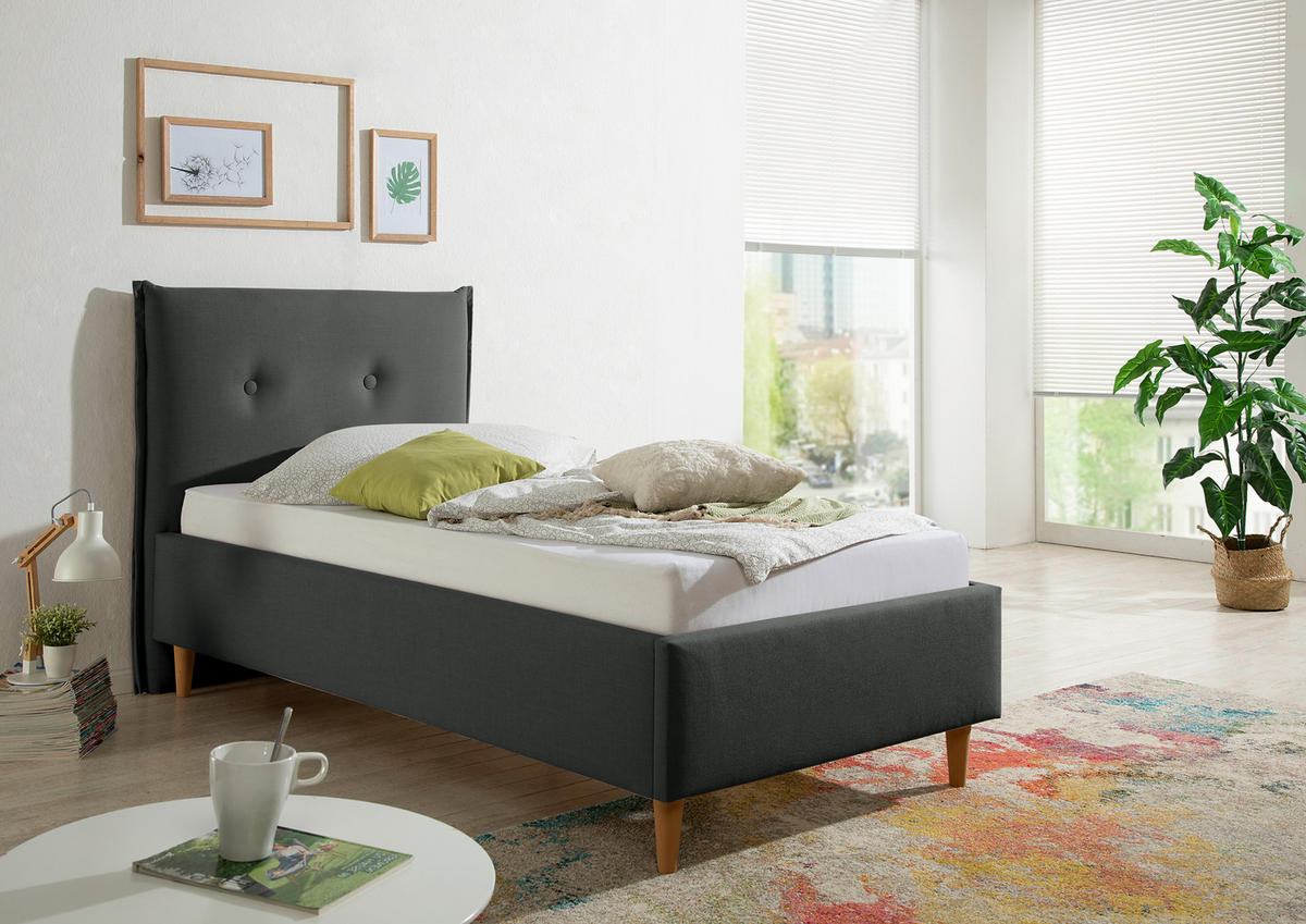 POLSTERBETT 100/200 cm,  in Anthrazit,  - Anthrazit/Naturfarben, MODERN, Holz/Textil (100/200cm) - Livetastic