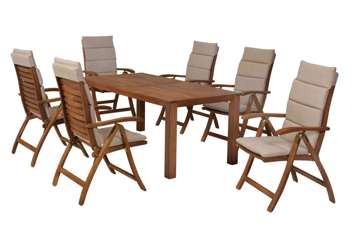 GARTENTISCHGRUPPE Akazie Hartholz  - Beige/Akaziefarben, KONVENTIONELL, Holz/Textil - Gardenson