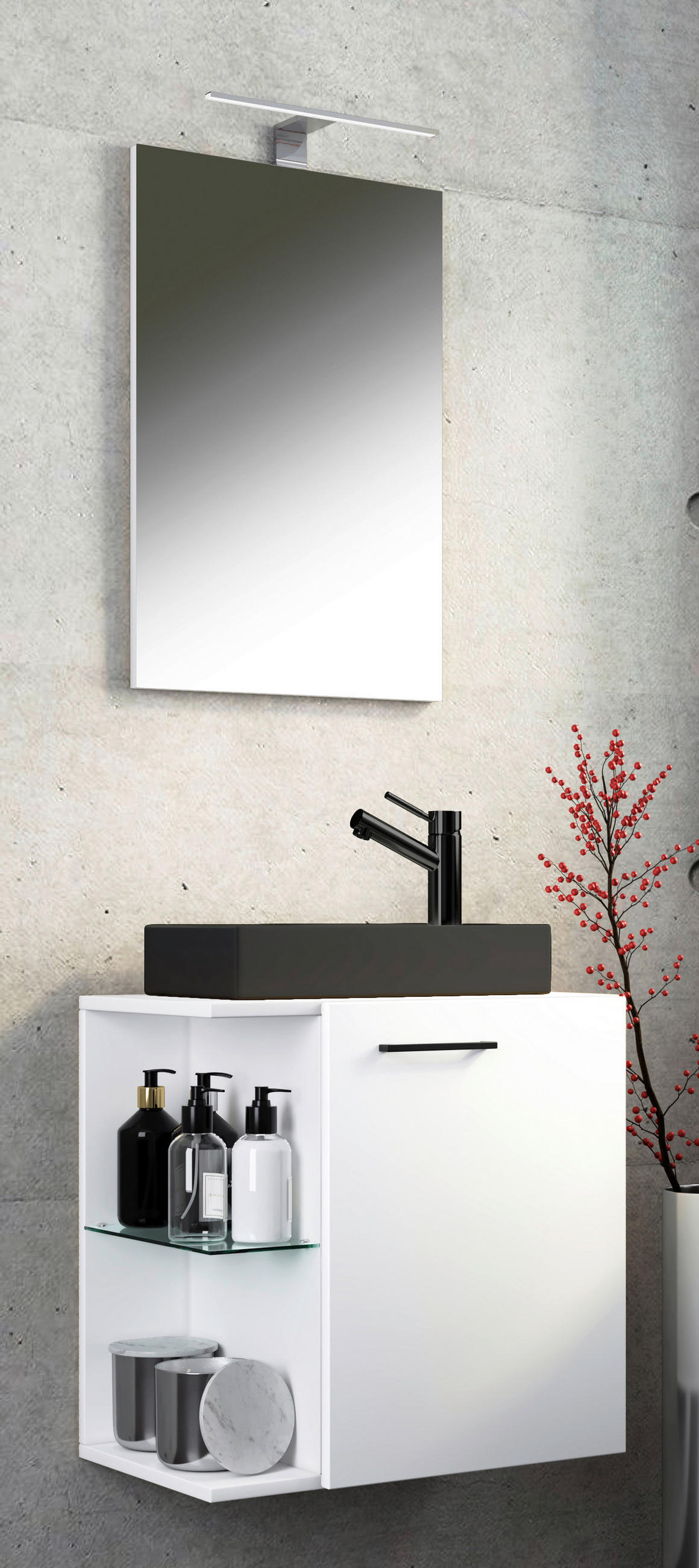 GÄSTBADRUM 52 cm  - vit/svart, Modern, metall/trämaterial (52cm) - MID.YOU