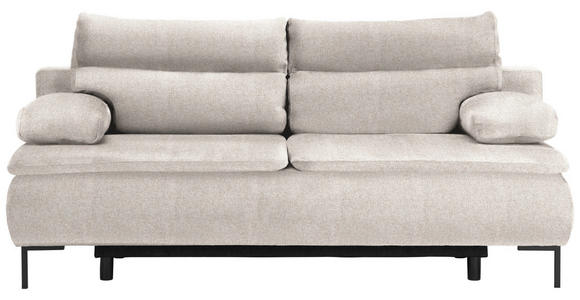 BOXSPRINGSOFA Webstoff Beige Rückenkissen, Armlehnenkissen, Bettkasten, Schlaffunktion, Rücken echt  - Beige/Schwarz, Design, Textil/Metall (202/93/100cm) - Novel