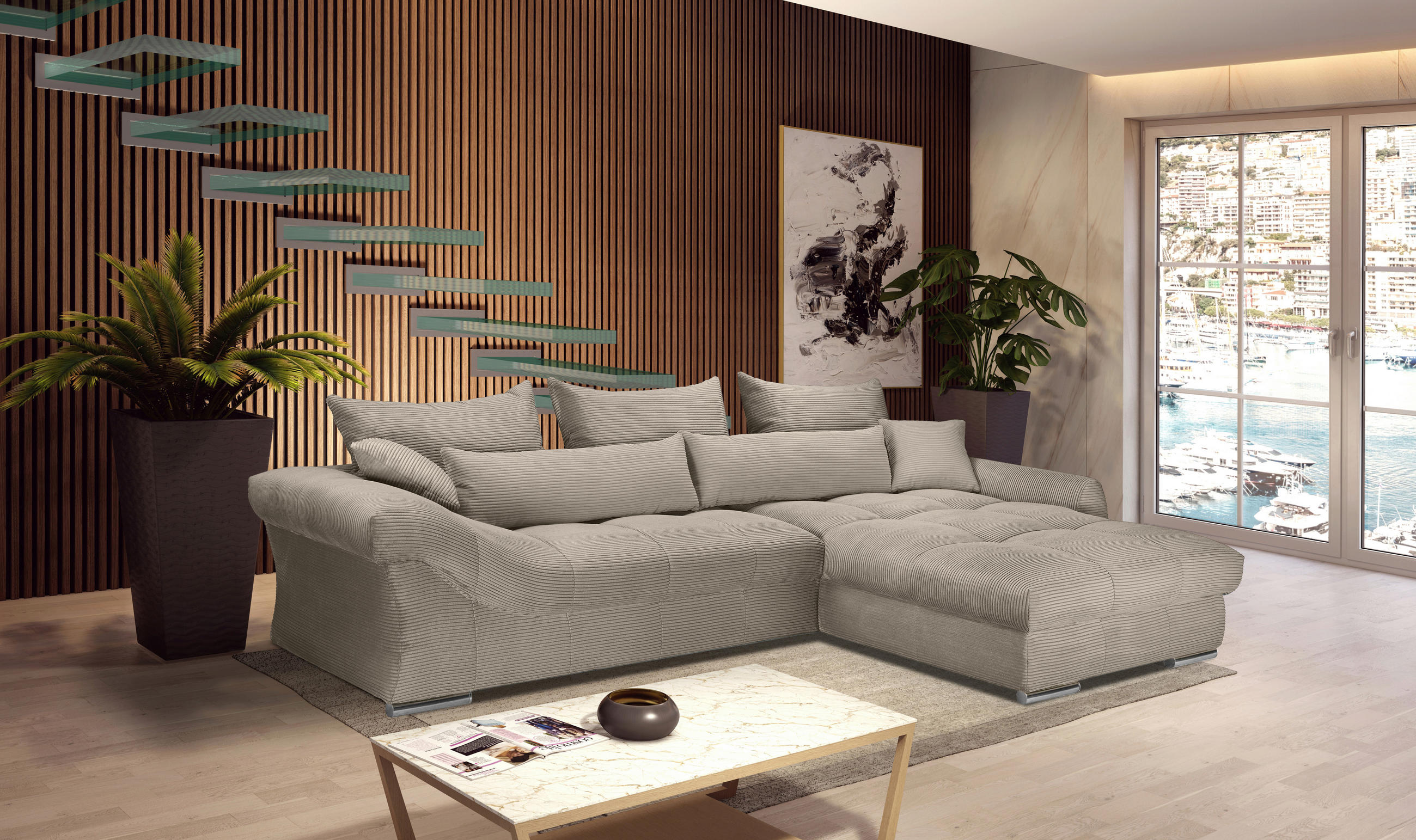 ECKSOFA Taupe Cord  - Taupe/Chromfarben, KONVENTIONELL, Textil/Metall (335/225cm) - Carryhome