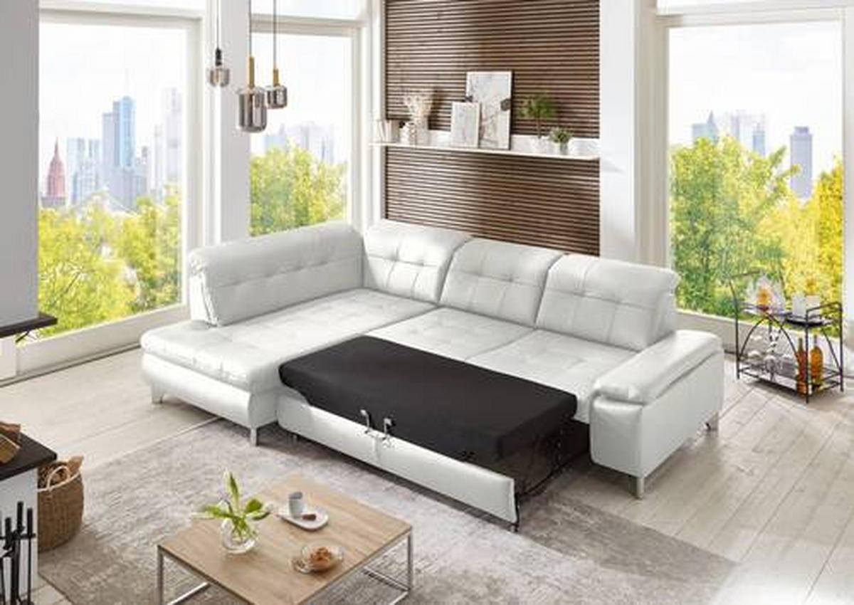 ECKSOFA in Echtleder Weiss  - Weiss, Basics, Leder/Metall (211/309cm) - Beldomo Speed