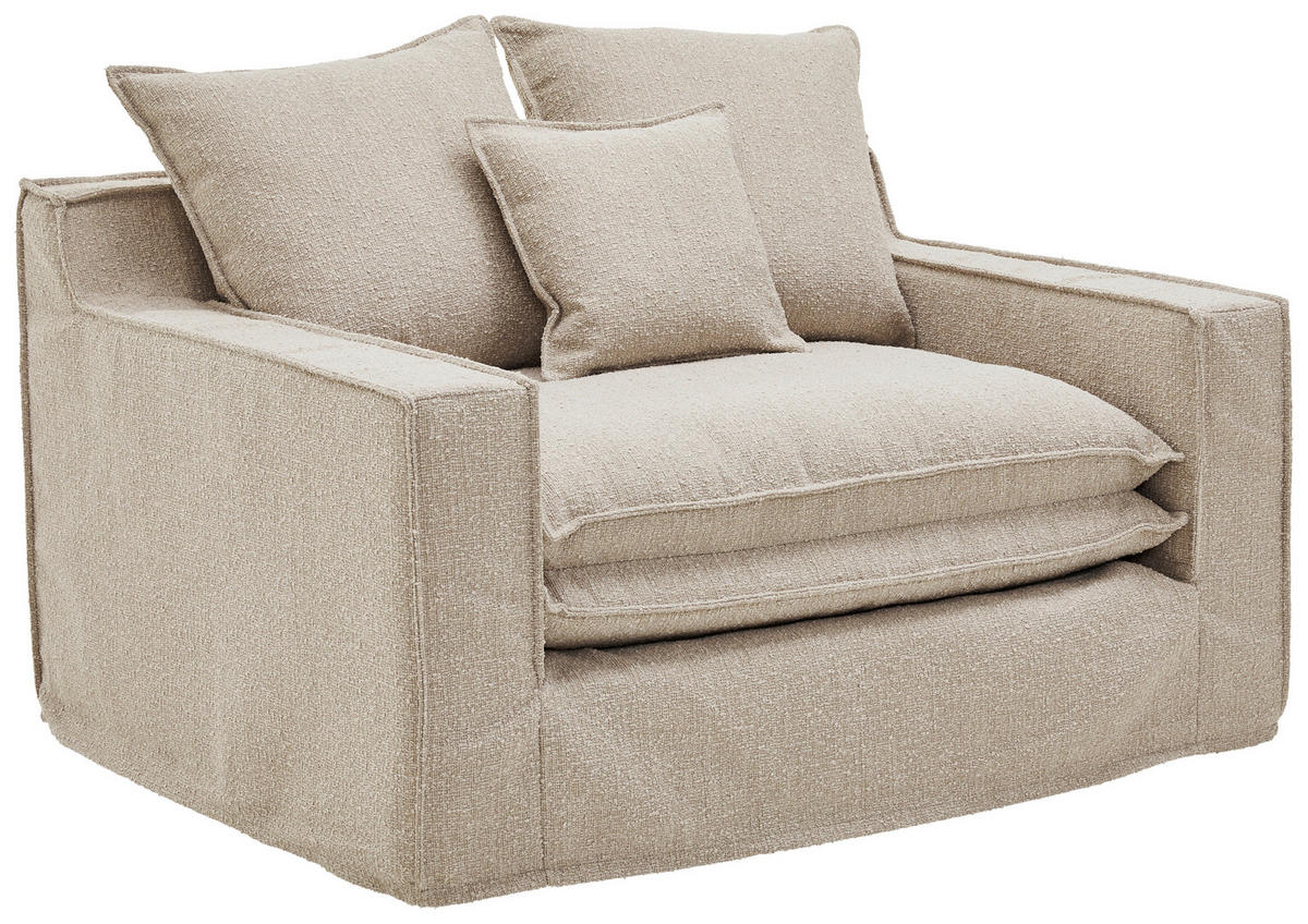 SESSEL Bouclé Beige    - Beige/Schwarz, Trend, Kunststoff/Textil (129/92/105cm) - Livetastic