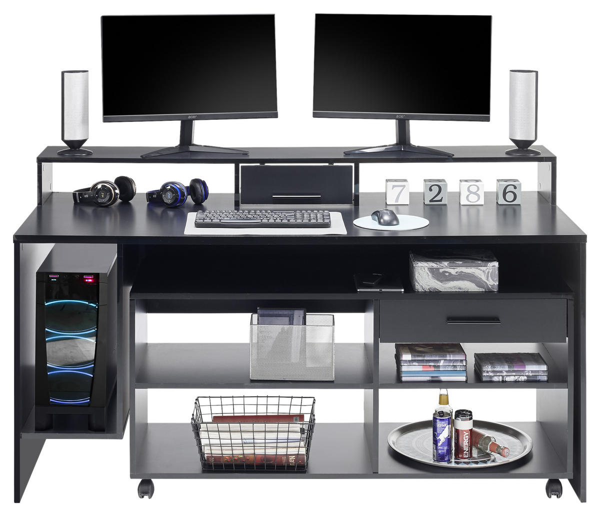 GAMINGTISCH 160/70/92 cm  in Schwarz  - Schwarz, LIFESTYLE, Holzwerkstoff/Kunststoff (160/70/92cm) - Livetastic