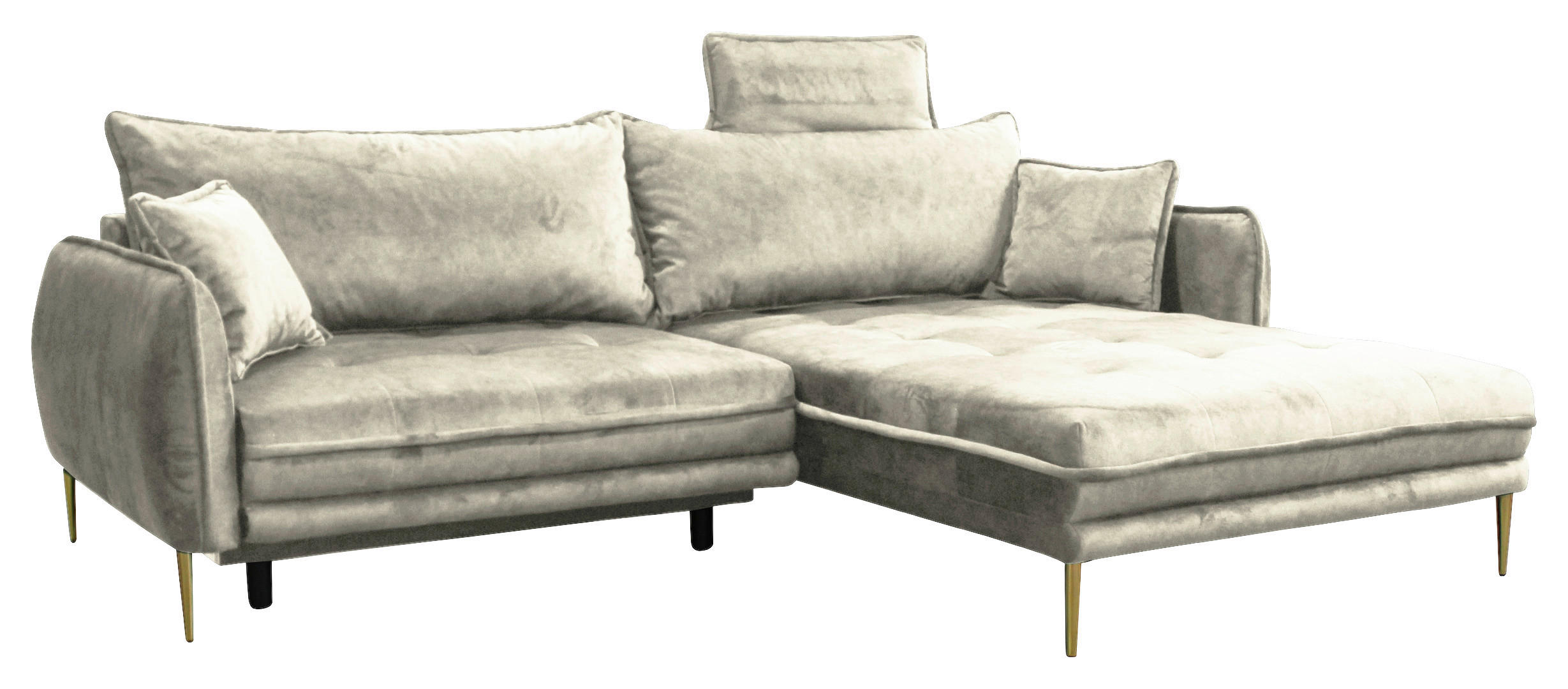 ECKSOFA in Velours Creme  264/196 cm  - Goldfarben/Creme, Design, Textil/Metall (264/196cm) - MID.YOU