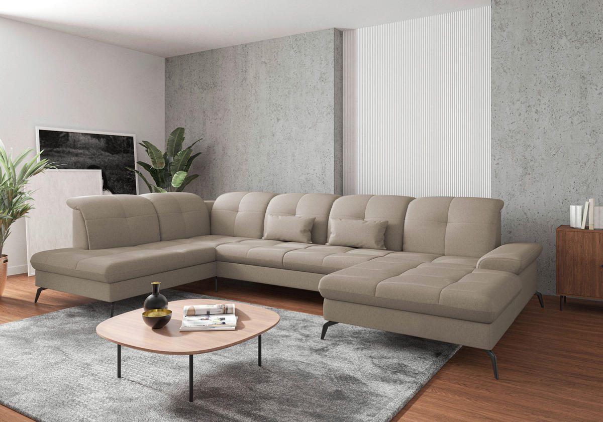 WOHNLANDSCHAFT in Flachgewebe Taupe  - Taupe/Schwarz, Konventionell, Textil/Metall (231/357/185cm) - Sit & More