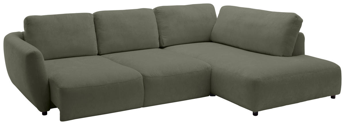 ECKSOFA Chenille Olivgrün  - Schwarz/Olivgrün, Konventionell, Kunststoff/Textil (307/224cm) - Hom`in