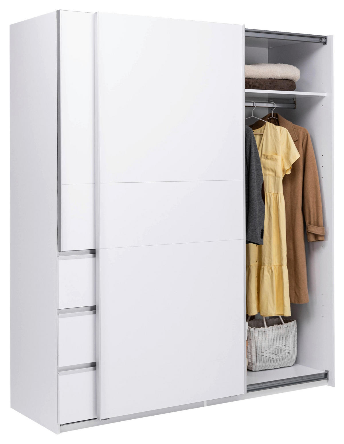SCHIEBETÜRENSCHRANK 175/205/61,5 cm 2-türig Weiß  - Weiß, MODERN, Holzwerkstoff/Metall (175/205/61,5cm) - MID.YOU