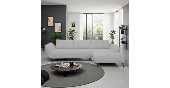 ECKSOFA Silberfarben Chenille Armlehnenkissen, Rücken echt, Sitztiefenverstellung  - Silberfarben/Schwarz, KONVENTIONELL, Textil/Metall (313/215cm) - Hom`in