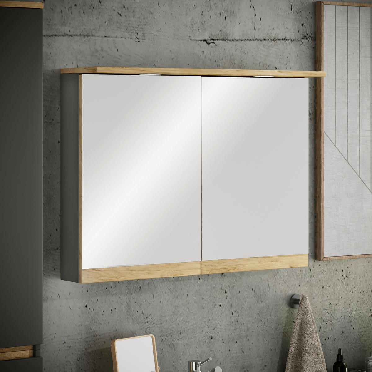 SPIEGELSCHRANK 80/59/23 cm  - Honigeiche/Anthrazit, Trend, Glas/Holzwerkstoff (80/59/23cm) - MID.YOU