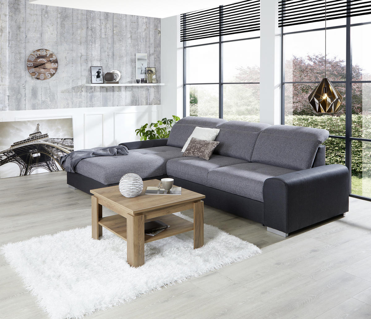 ECKSOFA in Webstoff Graphitfarben, Grau  - Silberfarben/Graphitfarben, Konventionell, Holz/Textil (203/286cm) - Livetastic