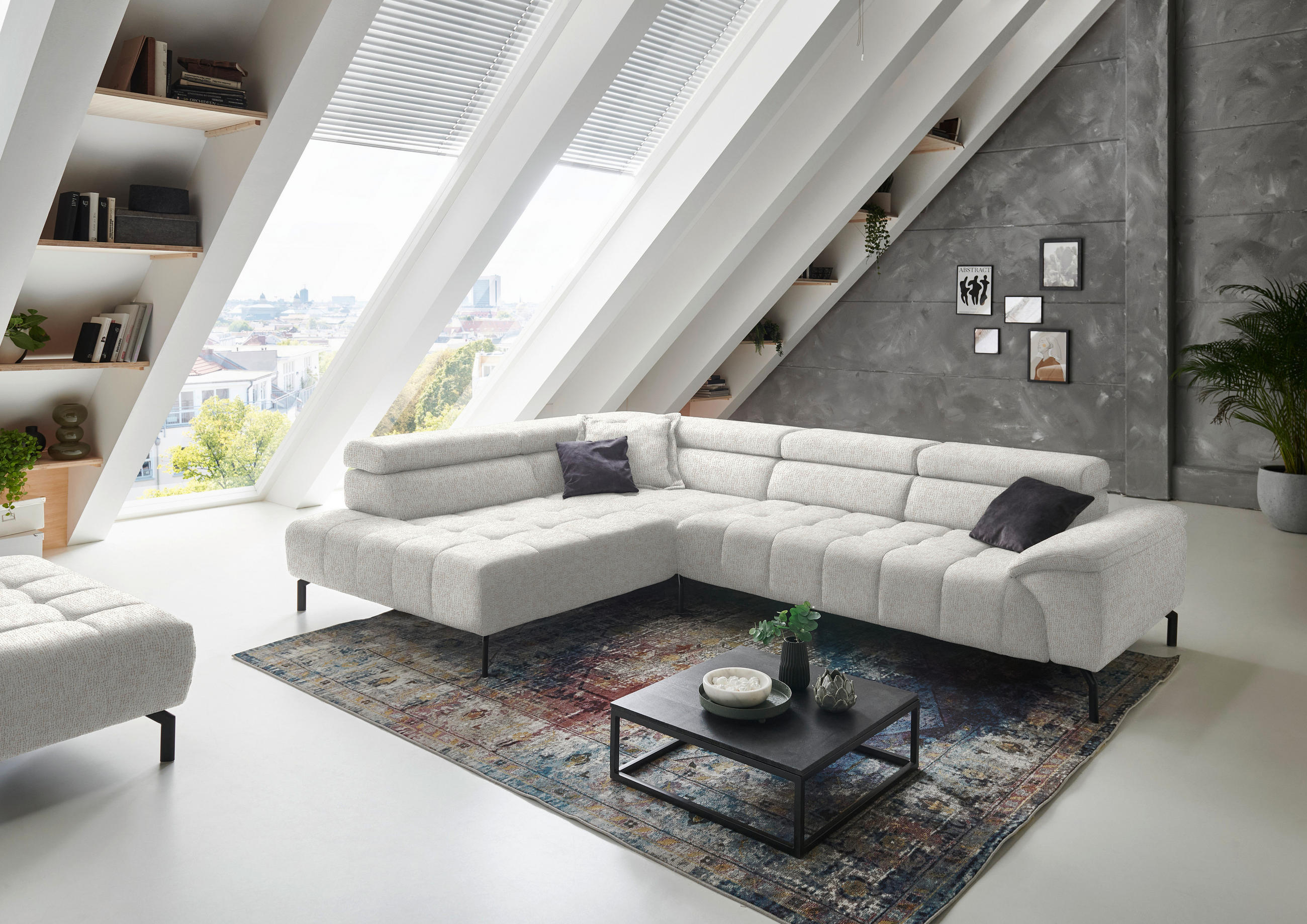 ECKSOFA in Chenille Beige  222/323 cm  - Beige/Schwarz, Design, Textil/Metall (222/323cm) - Beldomo Style